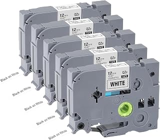12mm 0.47 TZe TZ Tape 5Pack Laminated White Label Maker Tape Replacement for Brother P Touch Label Tape TZe-231 TZe231 Compatible with Brother PT-D210 PT-D220 PT-H110 PT-D410 PT-P710BT