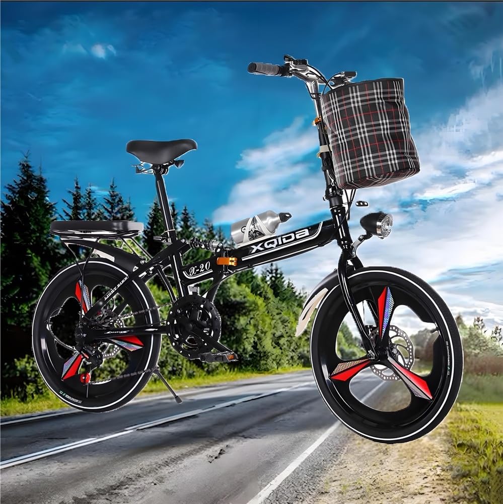 Vélo Pliant de 20 Pouces, 6 Vitesses, réglable en Hauteur, Vélos de Ville pliants Vintage pour Hommes et Femmes, avec éclairage et Panier/Expédition Depuis Un entrepôt Allemand