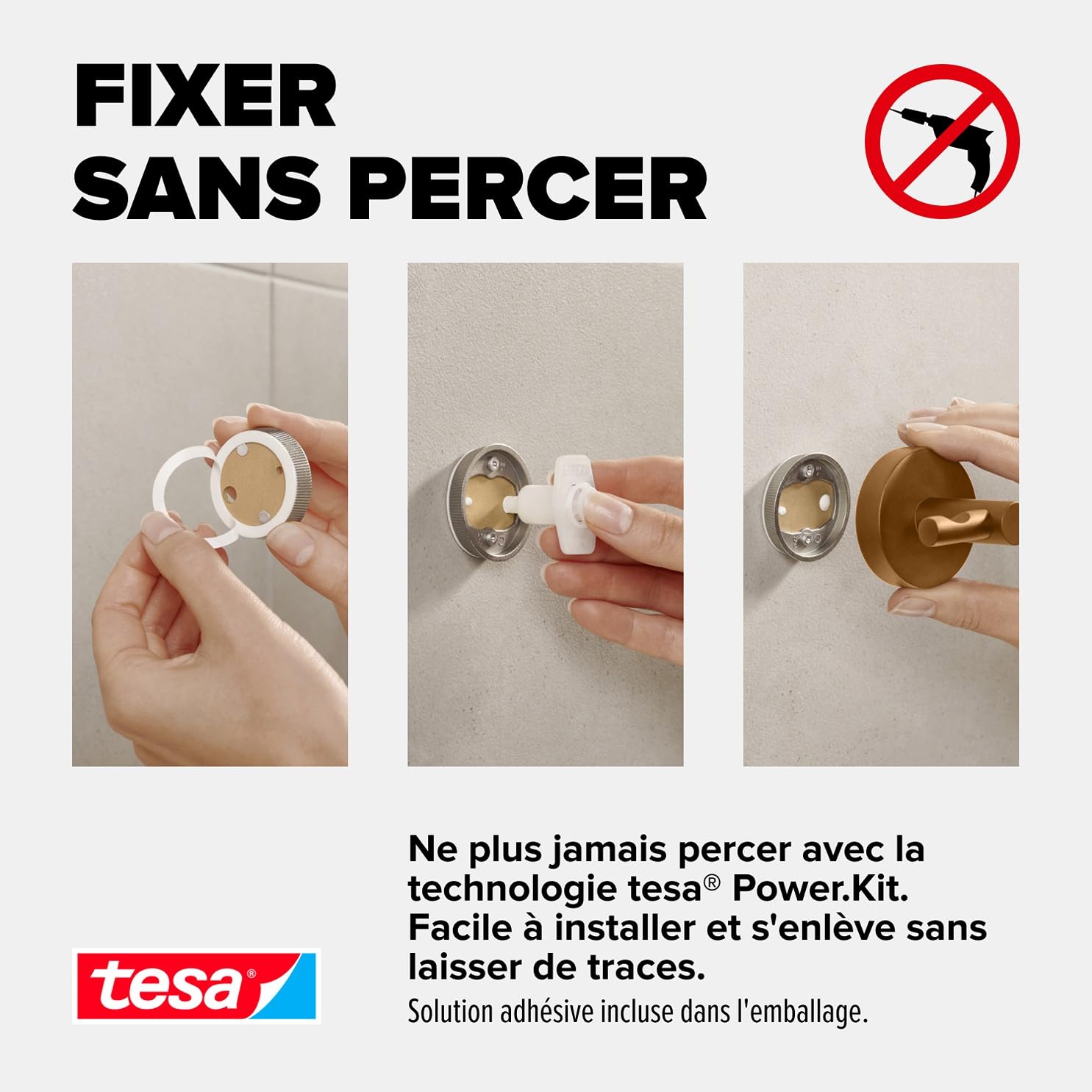 tesa Moon Double Porte Serviettes en Bronze Brossé - Porte Serviettes Autocollant à 2 Tiges en Métal, Revêtement PVD - sans Perçage avec Solution Adhésive - 112 mm x 640 mm x 50 mm