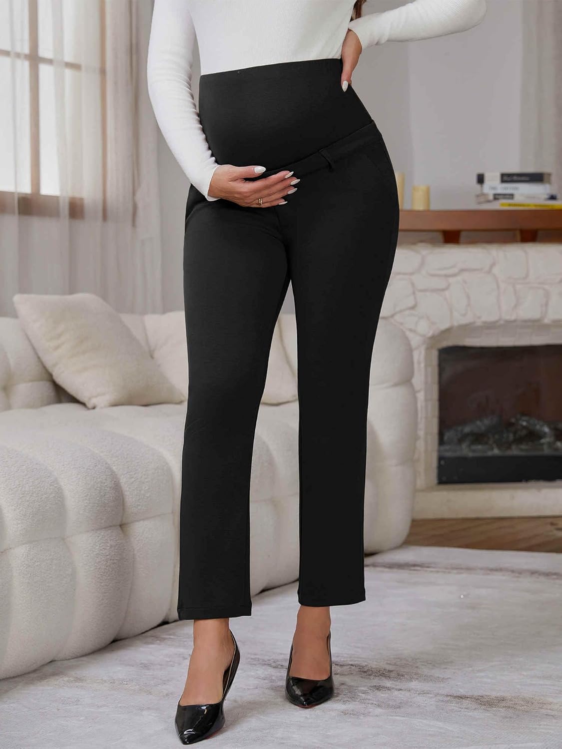 Womens Work Pregnancy Pants Business Skinny Leg Over Belly Office Pregnancy Trousers for Pregnant Women - Image 2