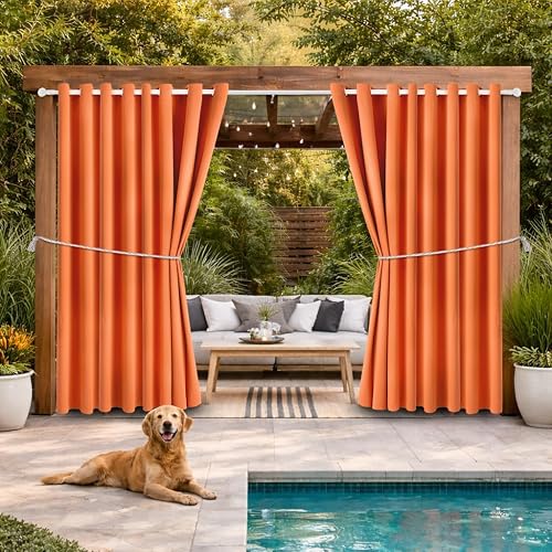 Waterproof Outdoor Curtain W105 x L84 - Grommet Top Sunlight Blocking Window Treatment Drapes Blackout Curtains for Home Bedroom Living Room Outdoor Patio Porch Gazebo (Orange, 2 Panels)