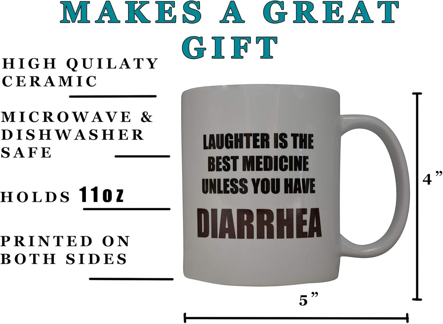 Rogue River Tactical Funny Coffee Mug Laughter IS Best Medicine Unless You Have Diarrhea Novelty Cup Great Gift Idea For Nurse Doctor CNA RN Psych Tech (Diarrhea) - Image 3