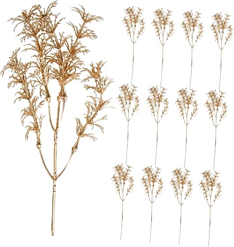 DECHOUS 12 piezas de flores artificiales de Navidad, decoraciones de mesa de Navidad, guirnalda artificial de árboles de Navidad con purpurina,