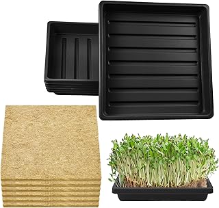 6Set Microgreens Growing Trays with 6PCS 10″× 10″ Hemp Grow Mats, Black Seed Starter