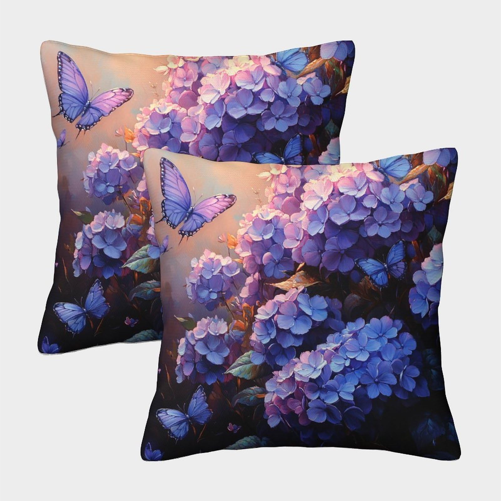 kaiyun 2 Pack Beautiful Hydrangea And Butterfly,Classical Style 3D Cushion Cover Pillow Cover Sofa Outdoor Decoration Square 45x45cm