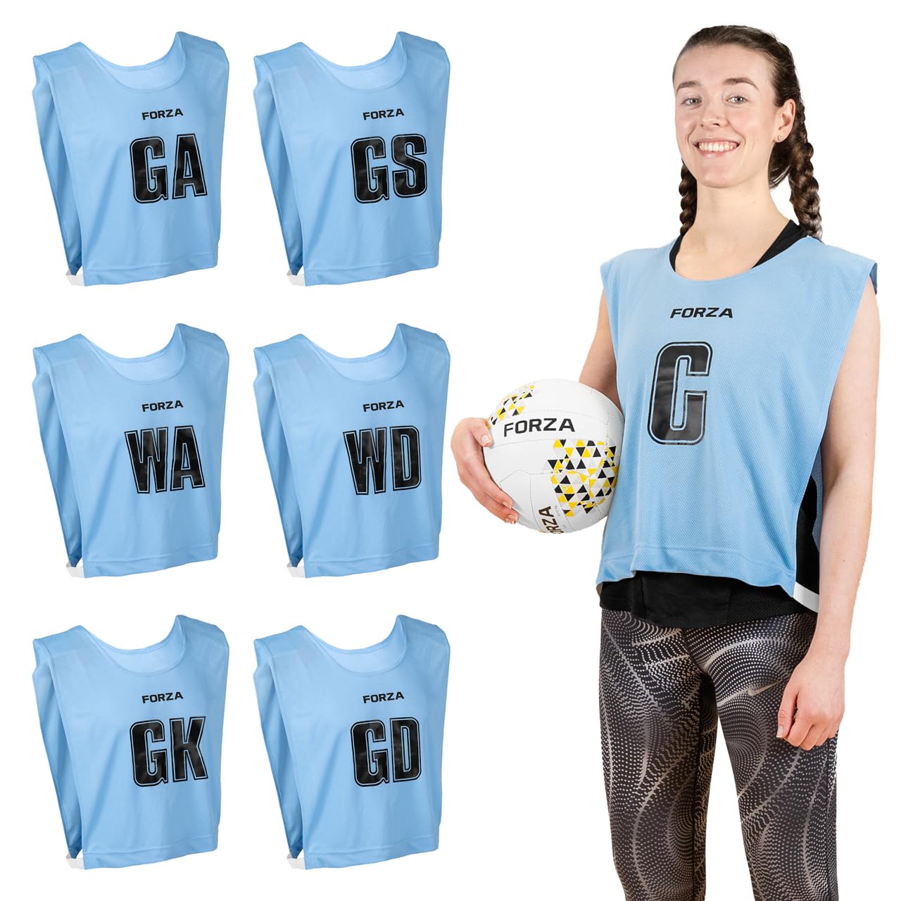Pro Netball Pinnies [7 Pack] | Full Netball Player Position Bib Pack Available in 7 Colors - Ideal for Schools & Clubs