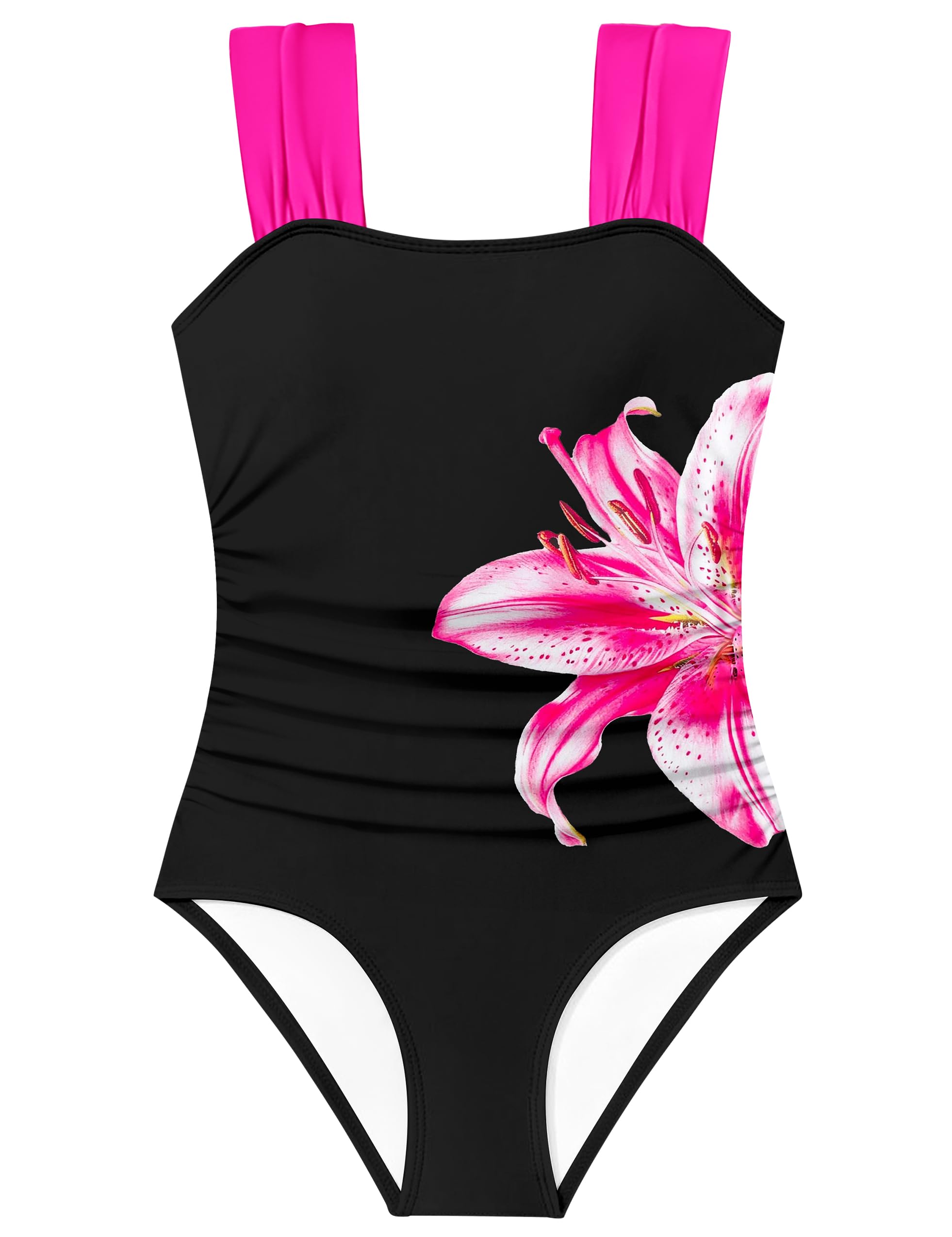 Girls Swimsuit Adjustable Straps Cut Out One Piece Bathing Suit with Solid Color Cover Up Skirt Girls' Swimwear 5-16Y