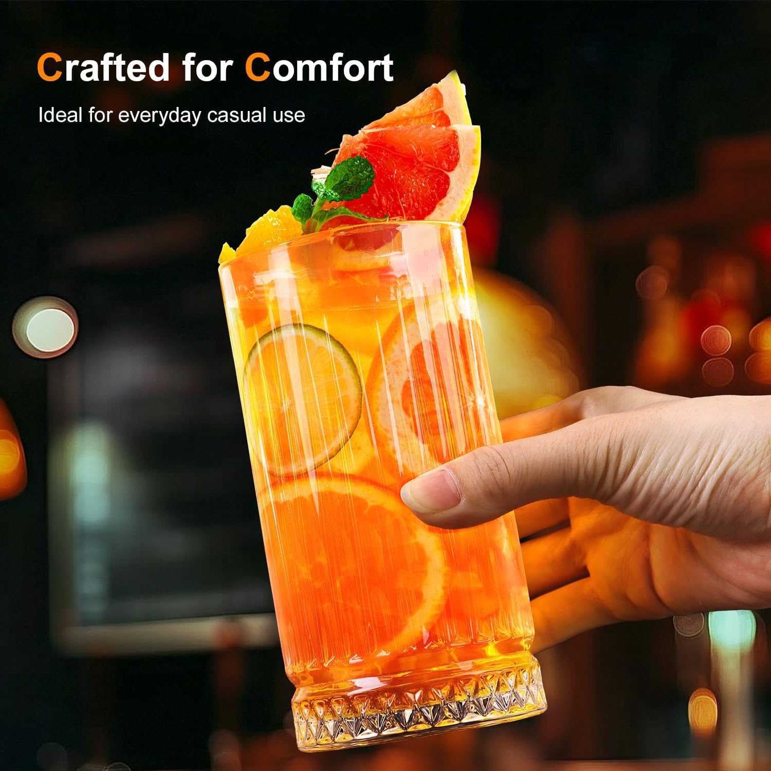 Highball Glasses Set of 4, 16oz Tall Drinking Glasses, Lead-free Crystal Water Glassware for Juice, Cocktails, Iced Tea - Image 2