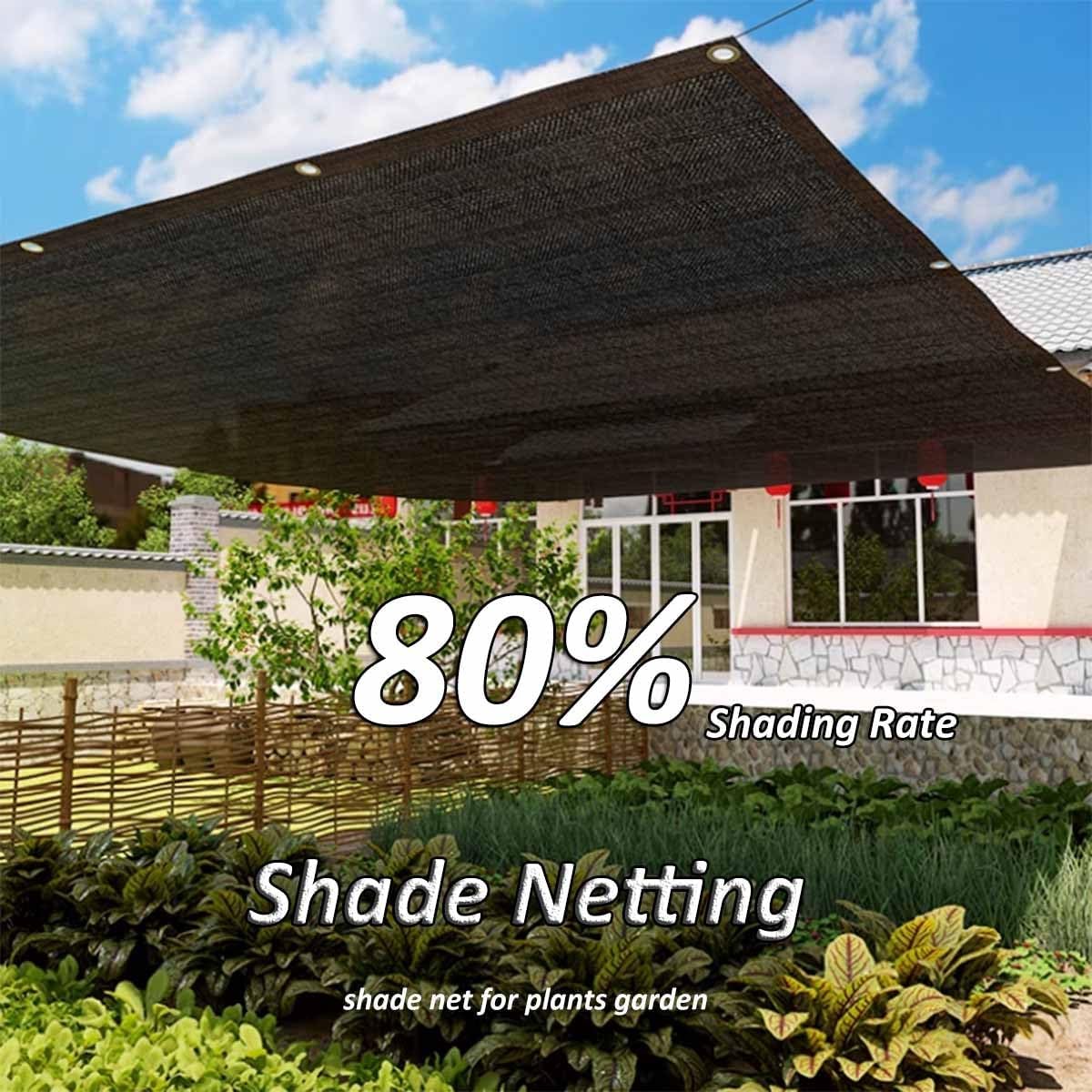 Garden Sunblock Shade Cloth Black Shading Net 80% Greenhouse Sun Shade Sail with Grommets, 2x3.0m, 2x4.0m, 3x3.0m, 3x6.0m, 4X5.0m, 6x6.0m, 8x8.0m(3x4.0 m)