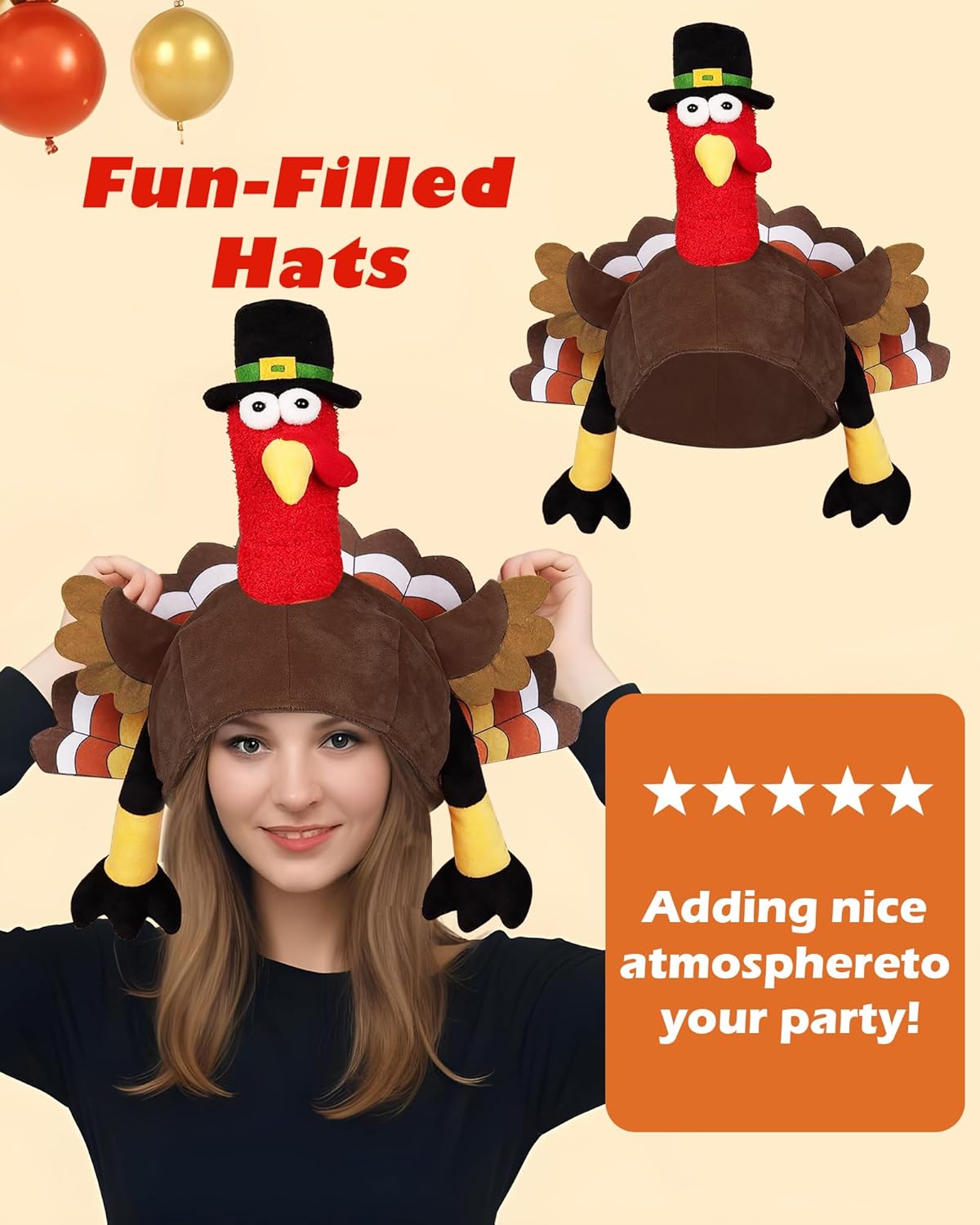 Thanksgiving Plush Turkey Hat for adults, Turkey Funny Hat for Thanksgiving Night Event - Image 4
