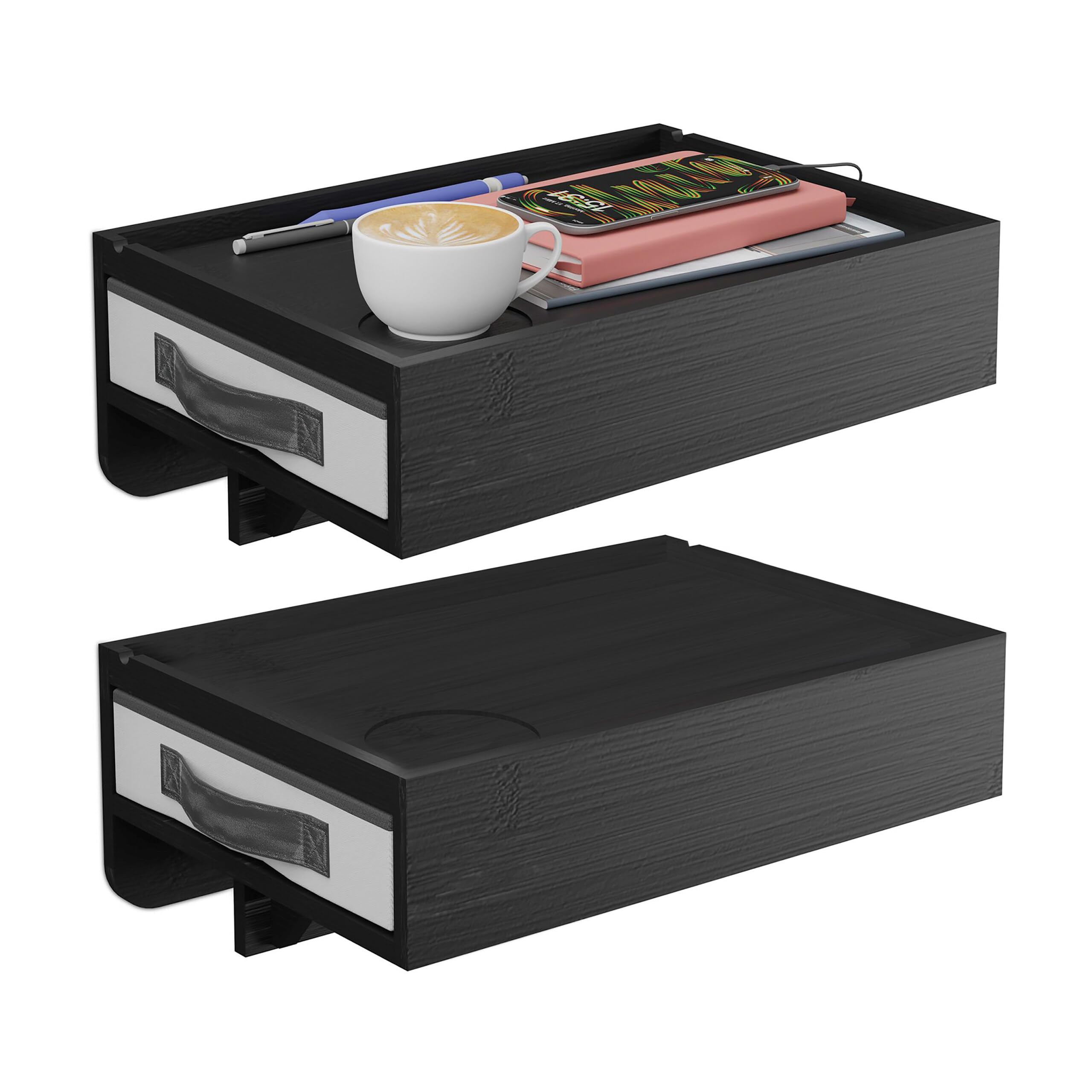 Table de chevet à clipser avec tiroir amovible en bambou noir lot de 2