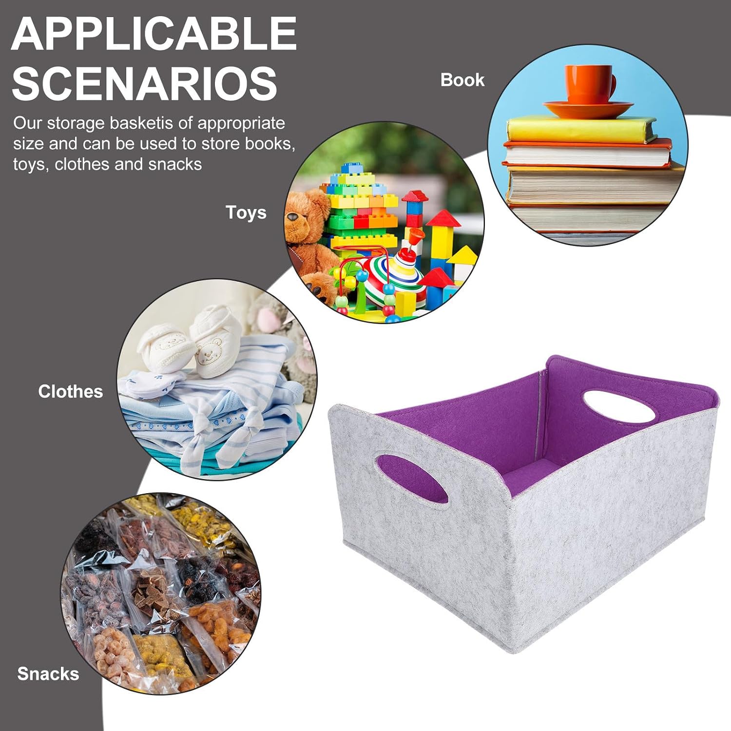Felt Storage Basket with Handles for Books and Sundries, Large Capacity