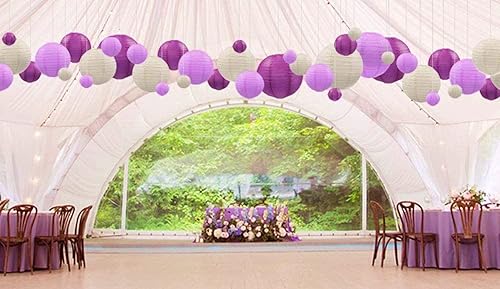 UNIQOOO Juego de 18 faroles de papel morado real, decoración de fiesta de boda, lila pastel, decoración de faroles japoneses, fácil de montar, para