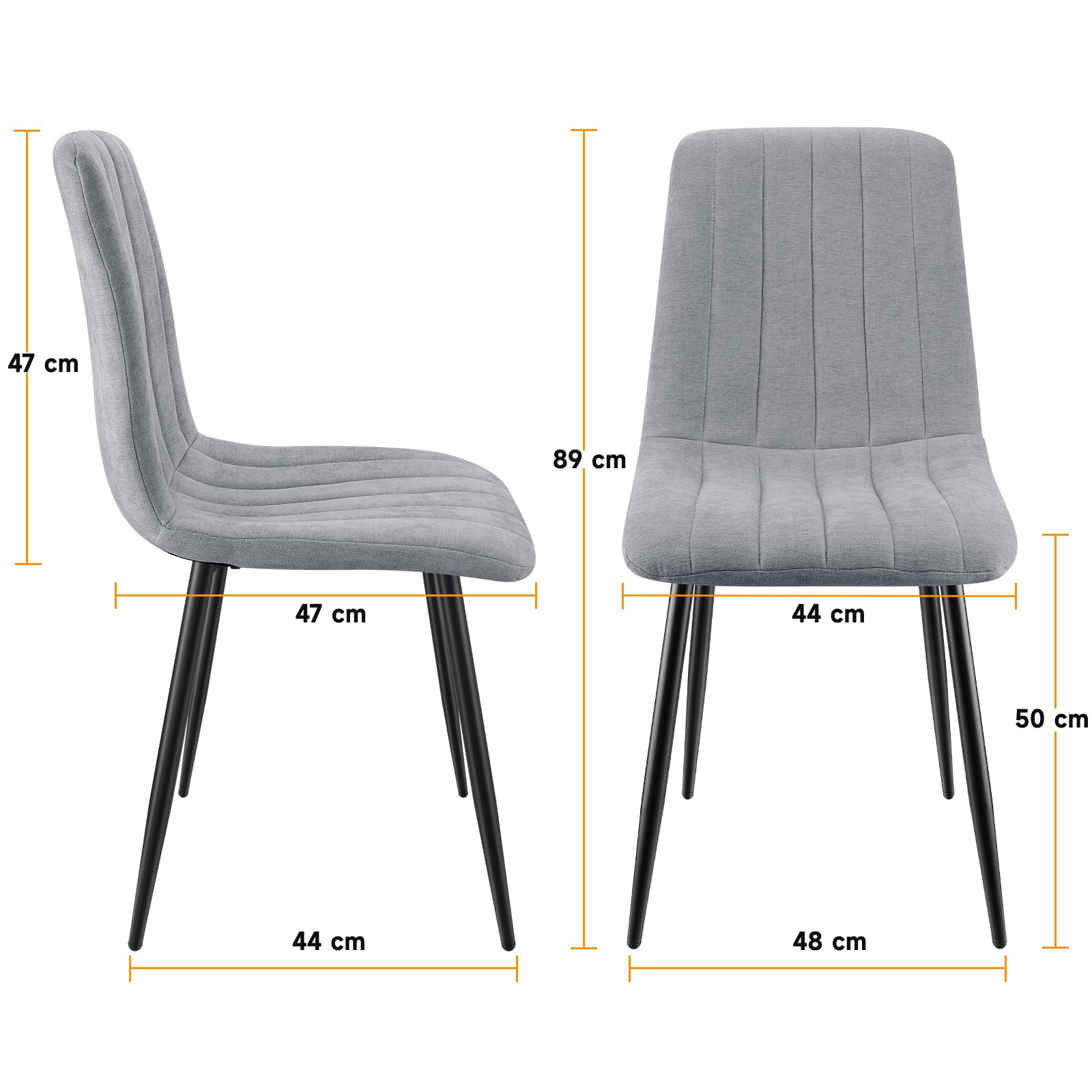Juego De 6 Sillas De Comedor, Sillas Cocina con Tela De Lino Y Patas De Metal Negro,Silla De Dormitorio,Silla Acolchada,Silla De SalóN,Sillas Comedor Modernas-Gray