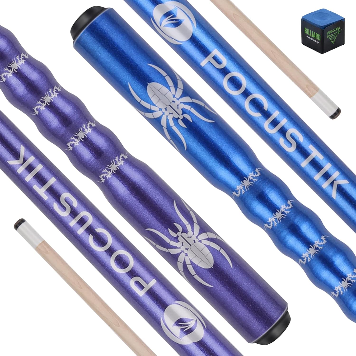 Pool Cues Set of 2, Perfect Pair of 58" 2-Piece Canadian Maple Billiard Sticks with Ergonomic Grip, 13mm Tip & Chalk, Home Bar Pool Stick in 2 Colors for Adults