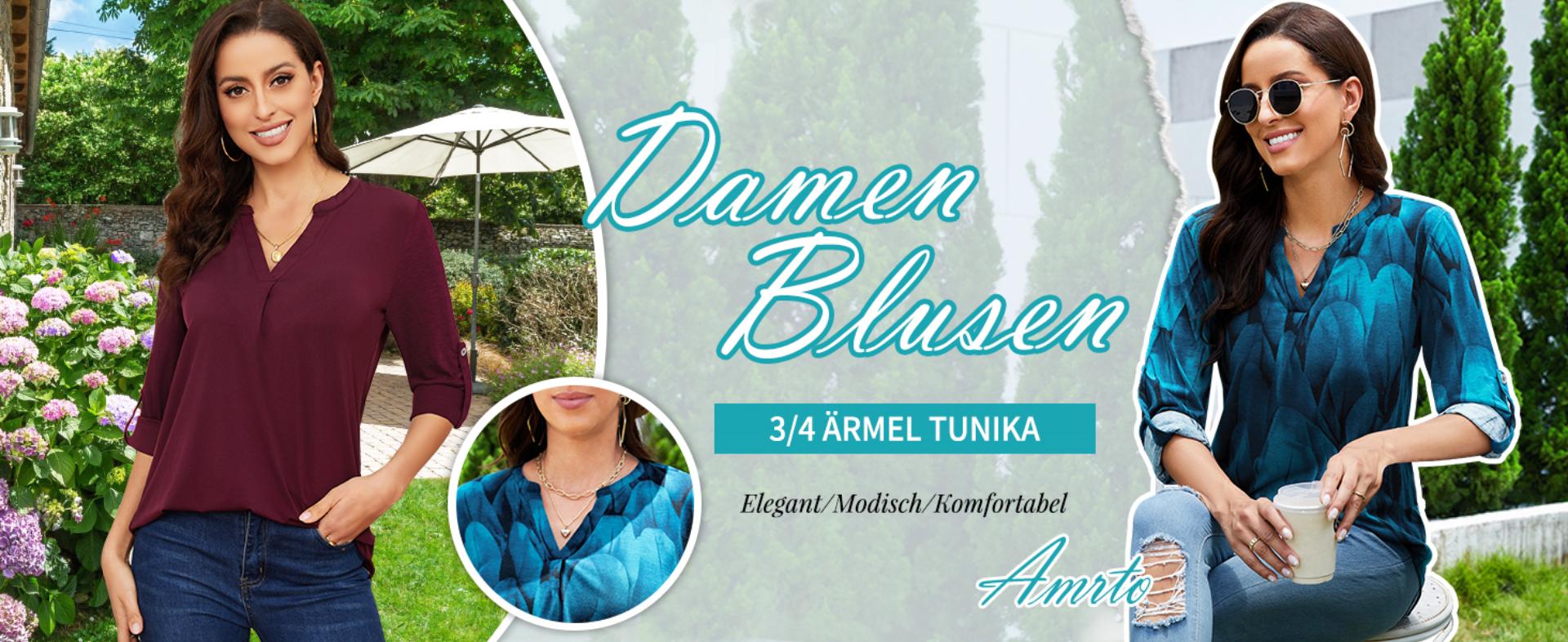 IECCP Damen Langarm Bluse Tunika - Lässiges Longshirt Mit V-Ausschnitt, Weicher T-Shirt Stoff