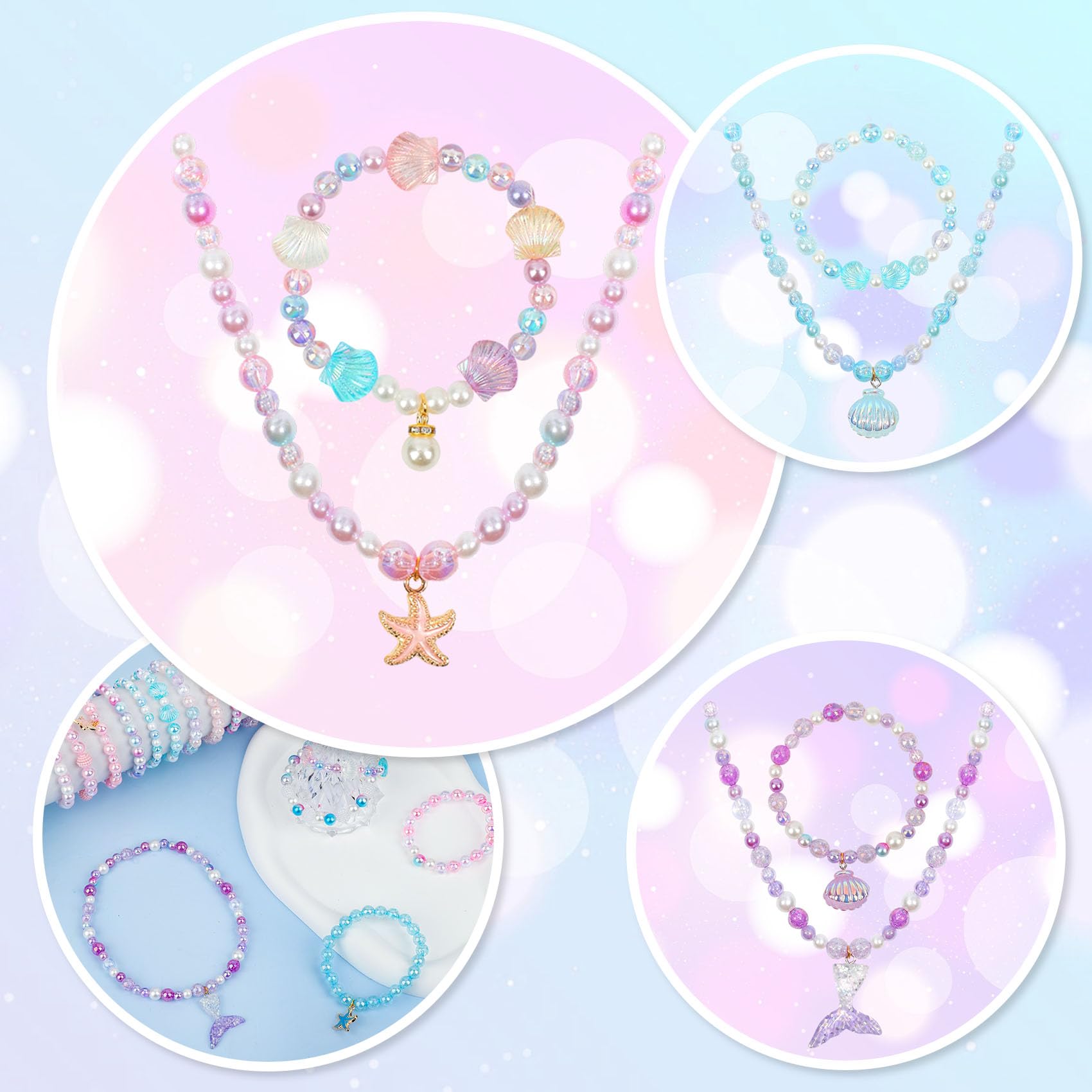 Acerich 1400 Pcs Mermaid Beads Bracelet Making Kit, Charm DIY Mermaid Beads for Jewelry Making with Ocean Shell, Friendship Bracelet Kit for Girls with Starfish Shell - Image 8
