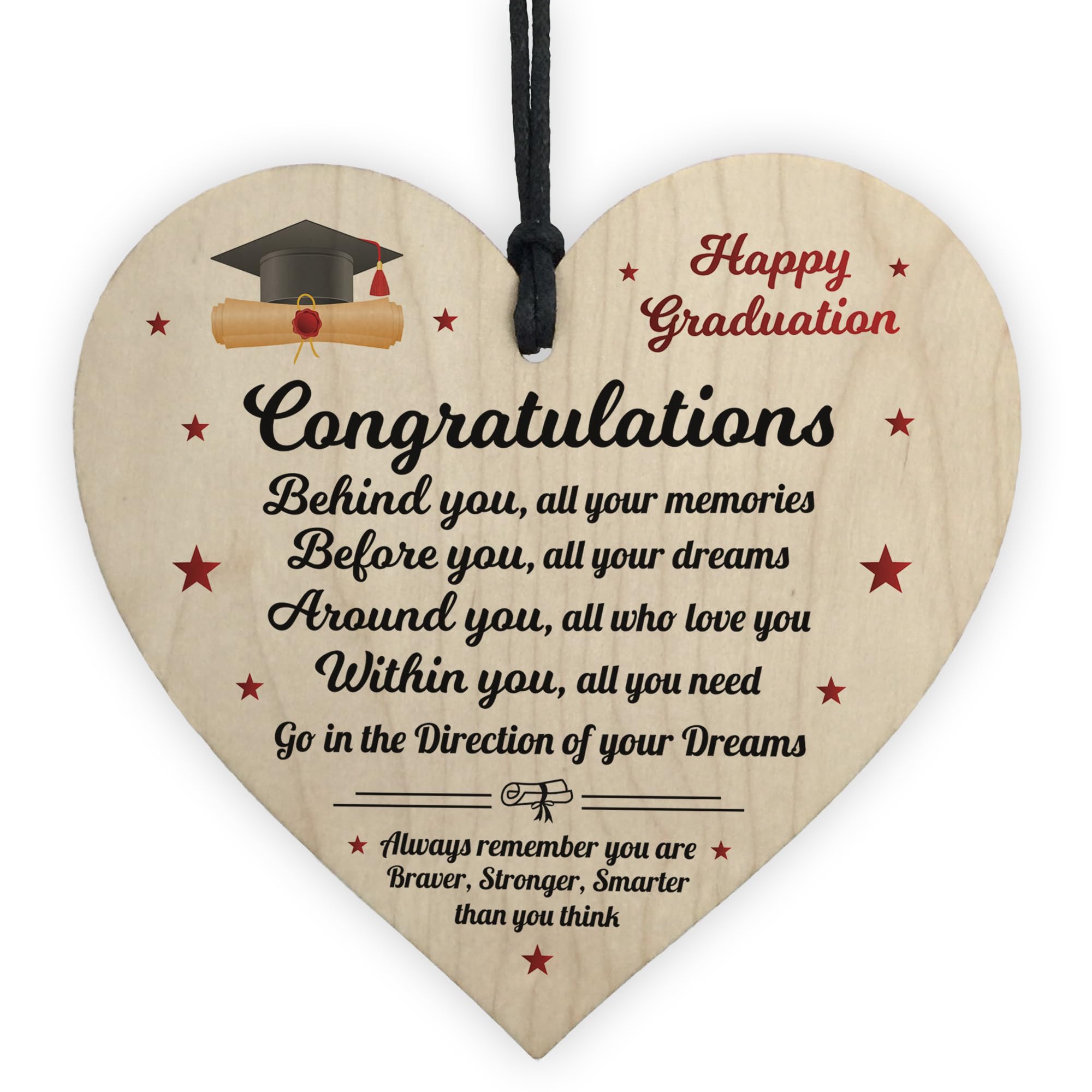 Red Ocean Graduation For Her Wooden Hanging Heart University Graduate Degree Keepsake Present For Daughter Son Congratulations