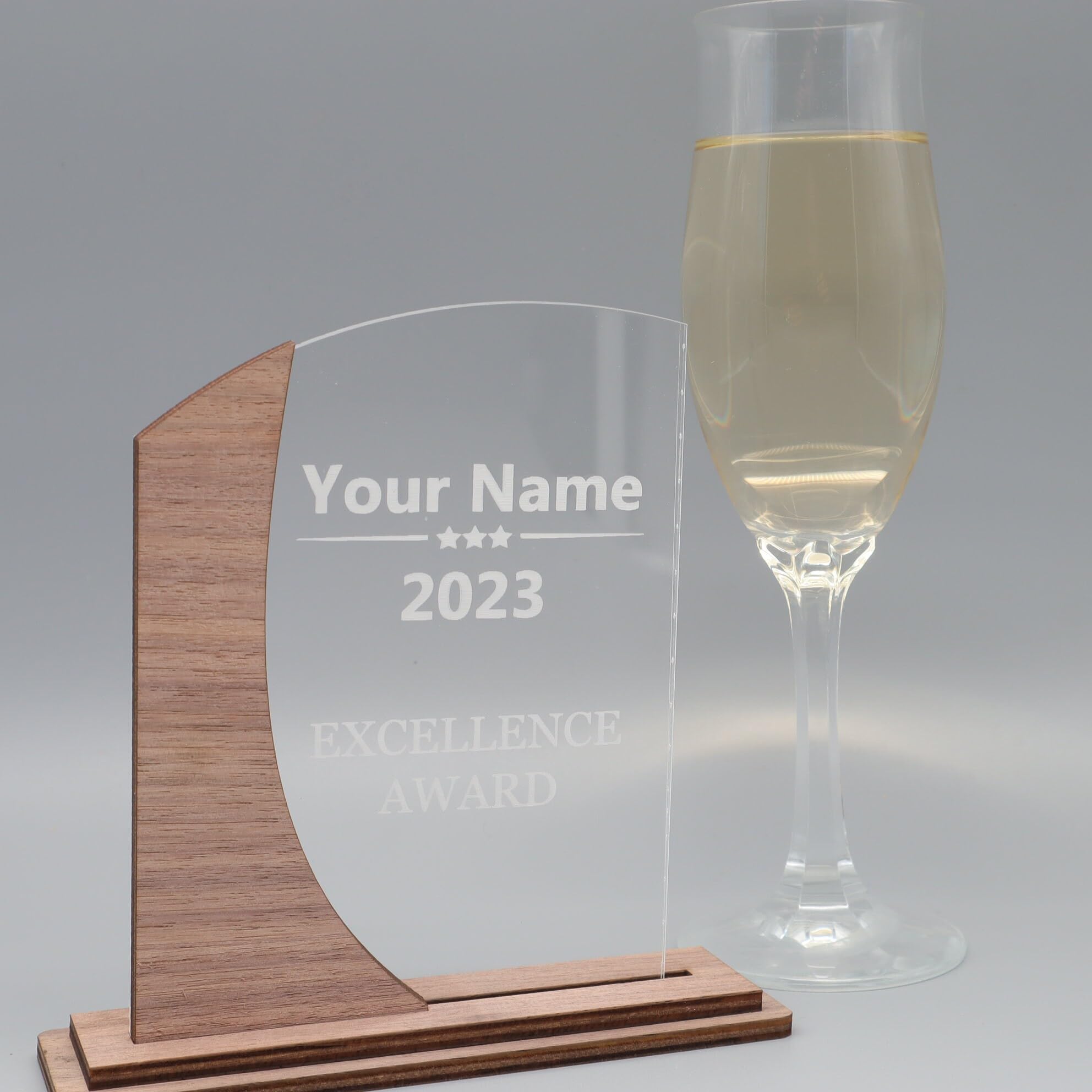 Pila Stone Moderne edle Trophäe, personalisiert mit eigenem Text Grafik oder Logo, aus Acrylglas mit Edelshoz Sockel, Personalisierte Gravur - Pokal - Auszeichnung - Elegant für Jubiläum