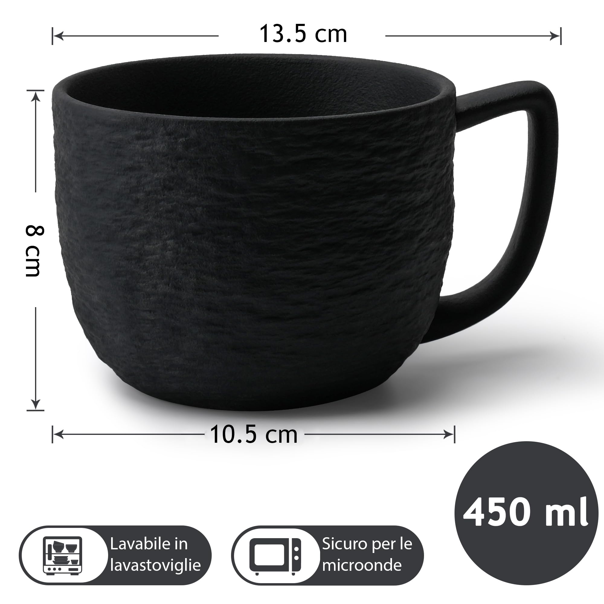 MIAMIO - Set di 4 tazze da 450 ml - Tazza in ceramica opaca per caffè, latte, cappuccino e tè - Collezione Oasis