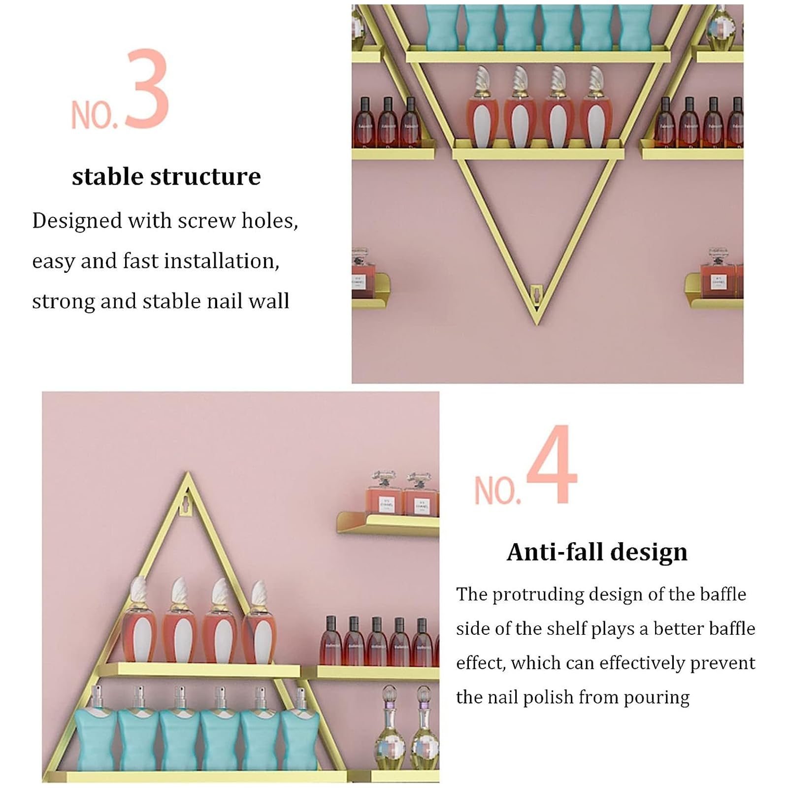 Bianca,6 Piece Set, Scaffale da Parete in Metallo per Smalto per Unghie Scaffale per Vetrine per Oli Essenziali, Staffa Triangolare da 6/10 Pezzi Scaffali per Organizer per Profumi