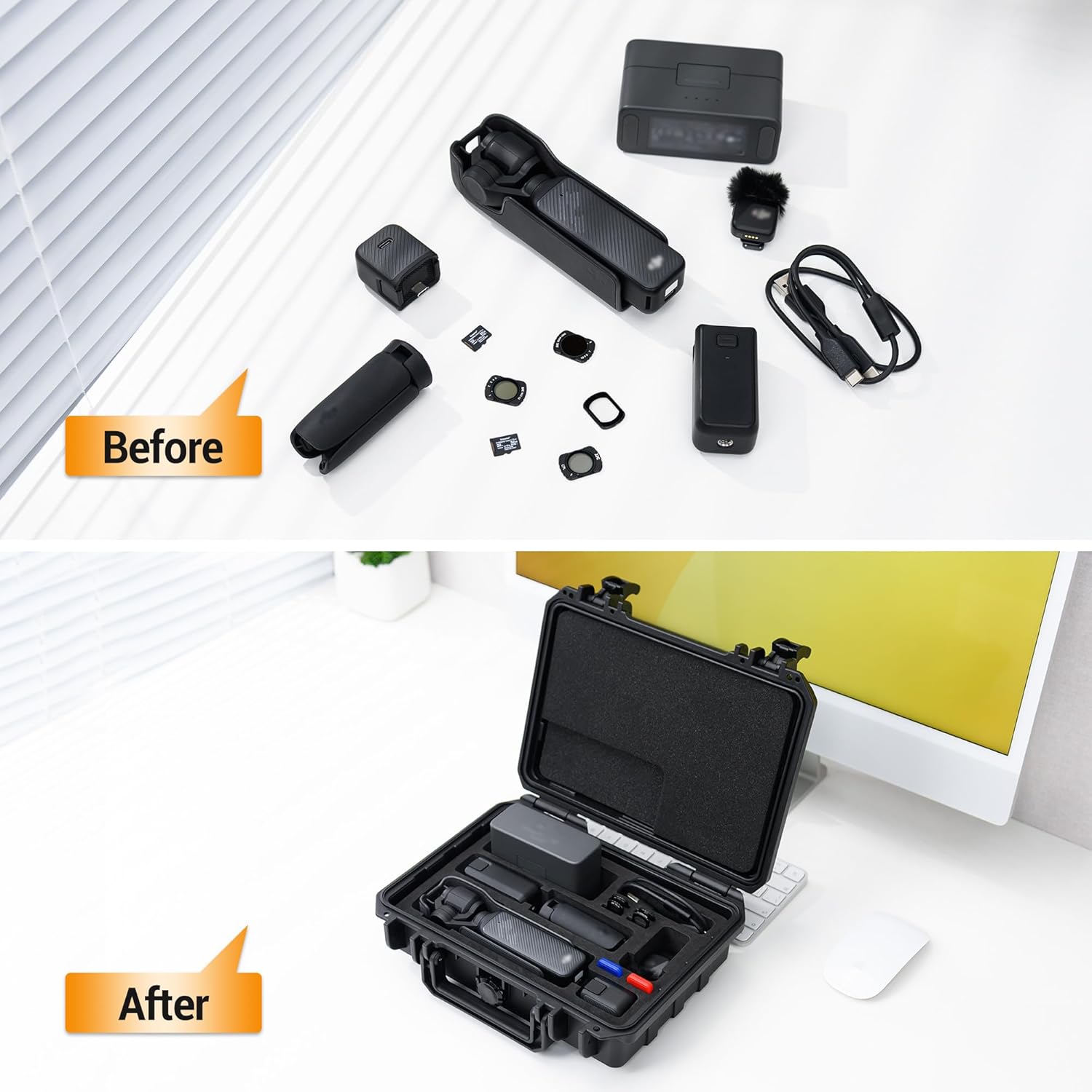KIWIFOTOS Waterproof Hard Case for DJI Osmo Pocket 3 Creator/Power Expansion Combo Waterproof DJI Mic 2 Pocket 3 Accessories Travel Vlogging Camera Protective Case Outdoor