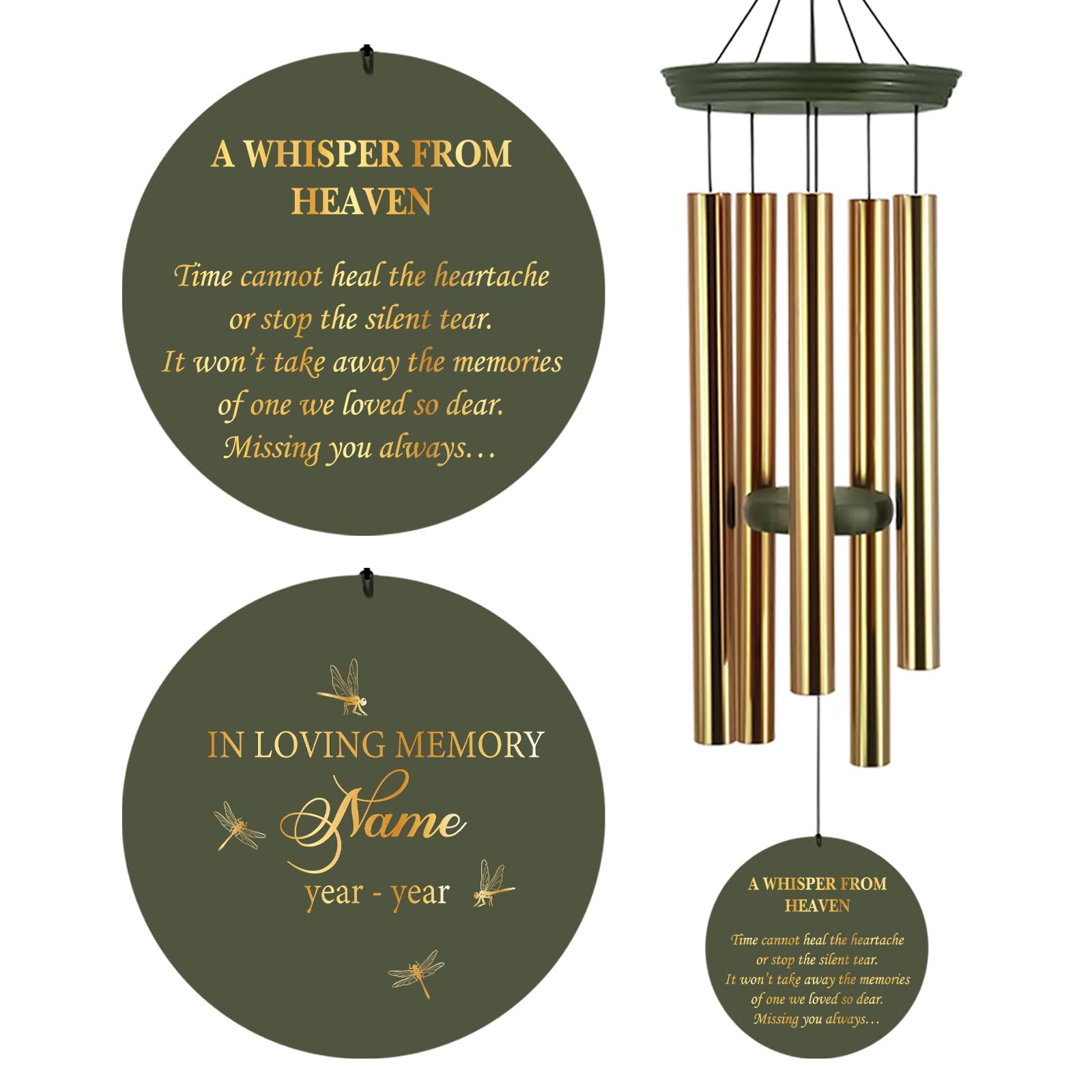 Personalized Memorial Wind Chimes for Outside, Sympathy Gifts Wind Chime for Loss of Loved One, Beautiful Decor with Deep Tone, Ideal for Funeral, Remembrance &amp; Bereavement, Produced in Texas