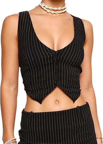 KMBANGI Womens Button Waistcoat Vest Dressy Crop Corset Bustier Racerback Tank Top Punk Grunge Streetwear