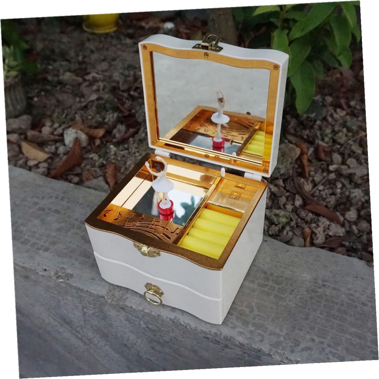 LIFKOME Creative 2 in 1 Jewelry Storage Box Musical Music Box White Plastic image 3