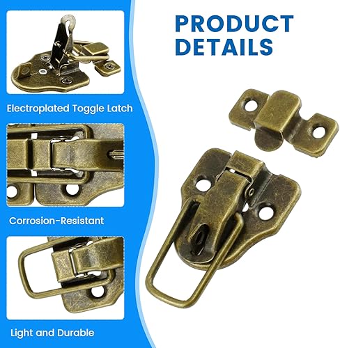 Miniatura 3 de SDTC Tech Paquete de 2 pestillos de palanca estilo bronce retro  Cerrojo de pico de pato de metal antiguo con agujero para candado para joyero,