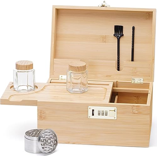 Caja grande de bambú, caja decorativa de almacenamiento con cerradura de combinación, caja de madera con tapa, caja de almacenamiento de madera con