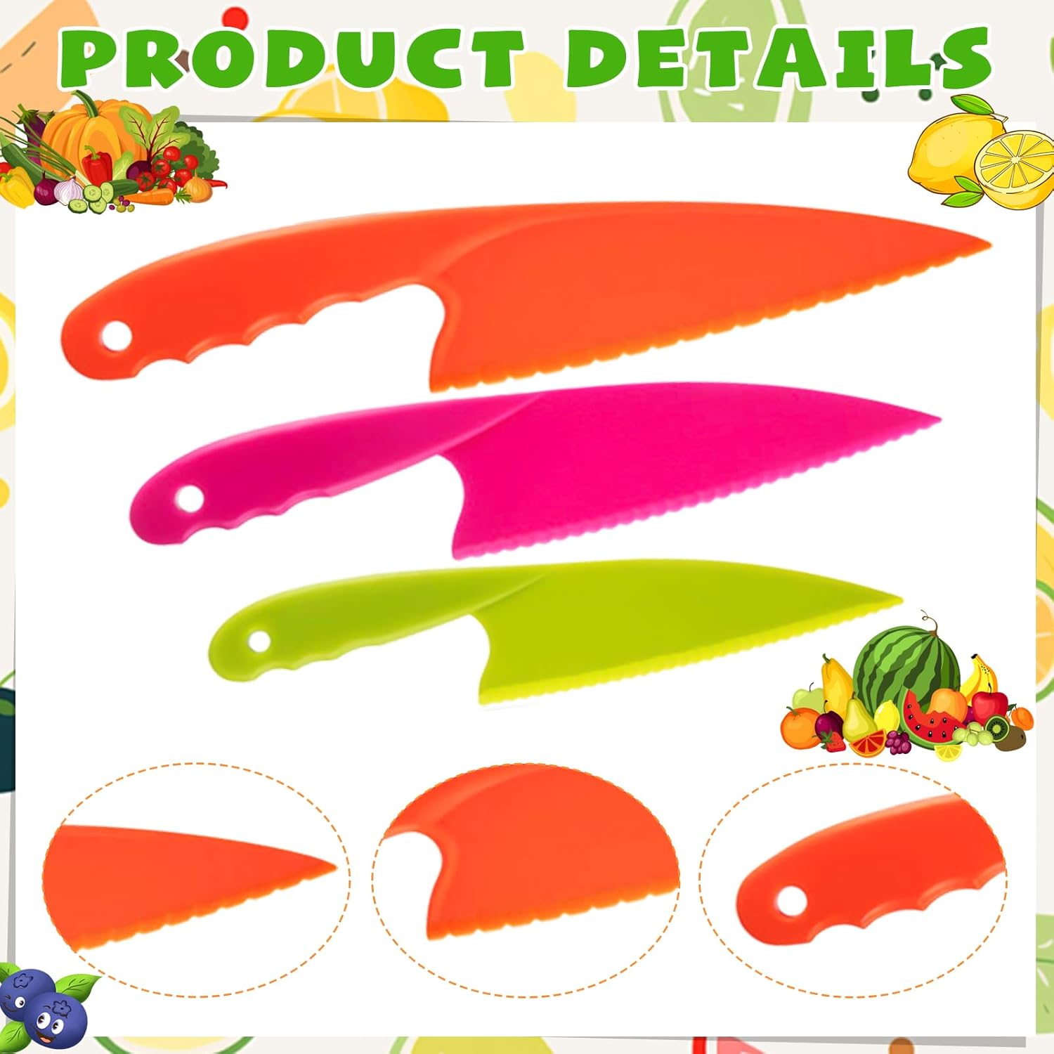 Jovitec 48 Pcs Kid Cooking Kitchen Knife Set, Plastic Serrated Edges Children's Safe Nylon Knives for Cutting Fruit Bread Cake Salad Lettuce Kids Cooking Supply