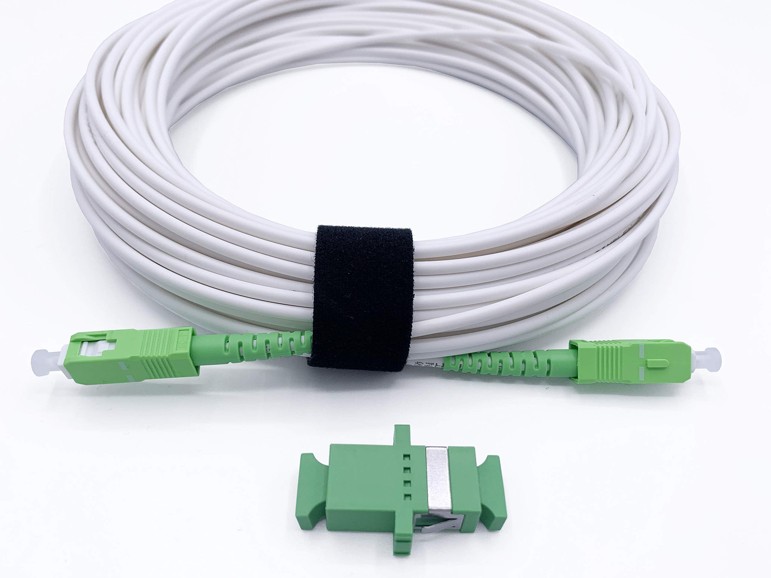 Elfcam® - 10m/32.81ft Fiber Optic Cable Singlemode SC/APC to SC/APC, Delivery with The Coupler for Extending Fiber Optic Cable, Compatible with FTTH Cable, White, 10 Meters