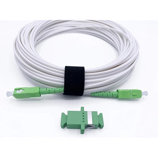 Elfcam® - 10m/32.81ft Fiber Optic Cable Singlemode SC/APC to SC/APC, Delivery with The Coupler for Extending Fiber Optic Cable, Compatible with FTTH Cable, White, 10 Meters