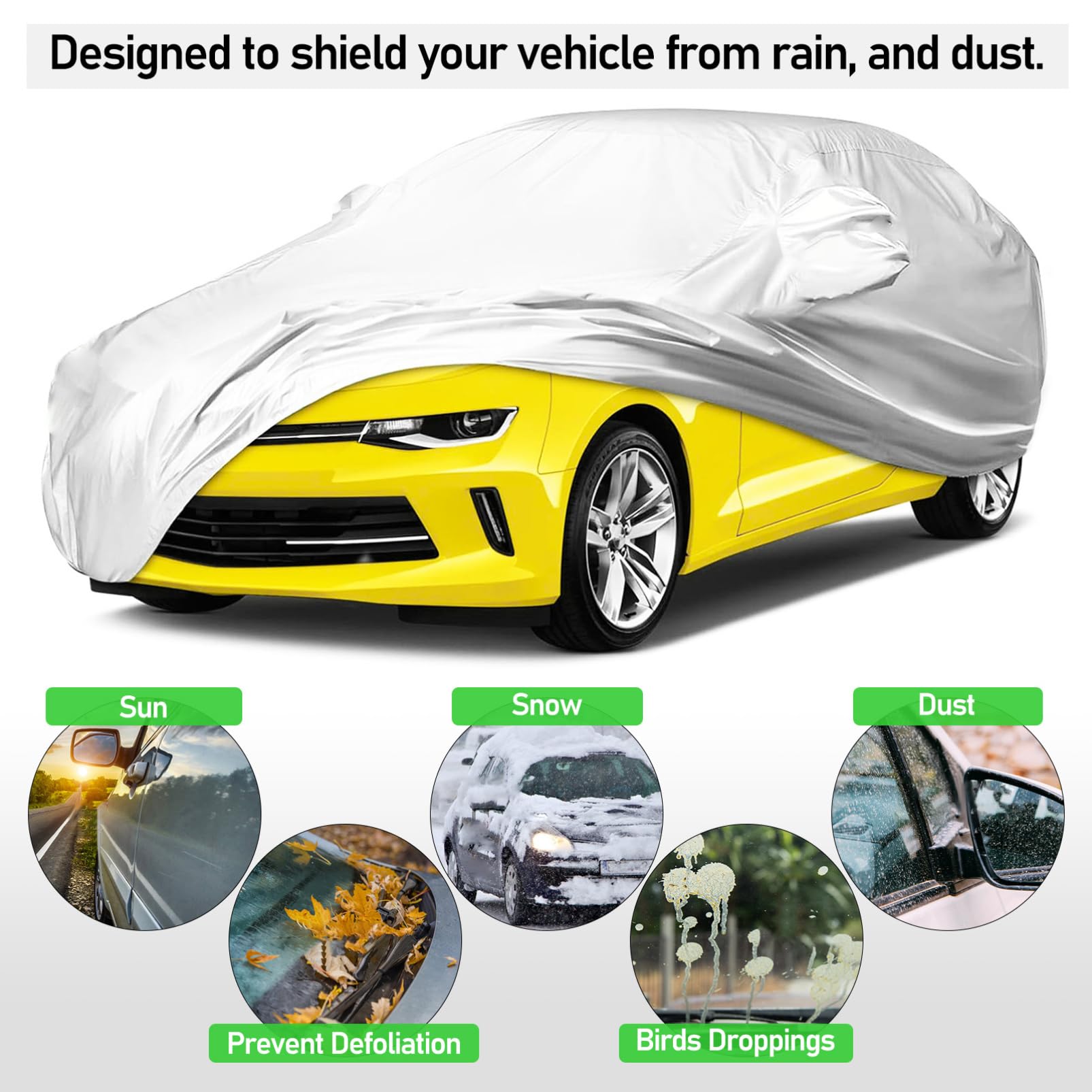 ULTECHNOVO 170t Outdoor Car Cover XL Silver Coated Protector for Snow Wind Protection Versatile Weather Automobile Cover for — view 6