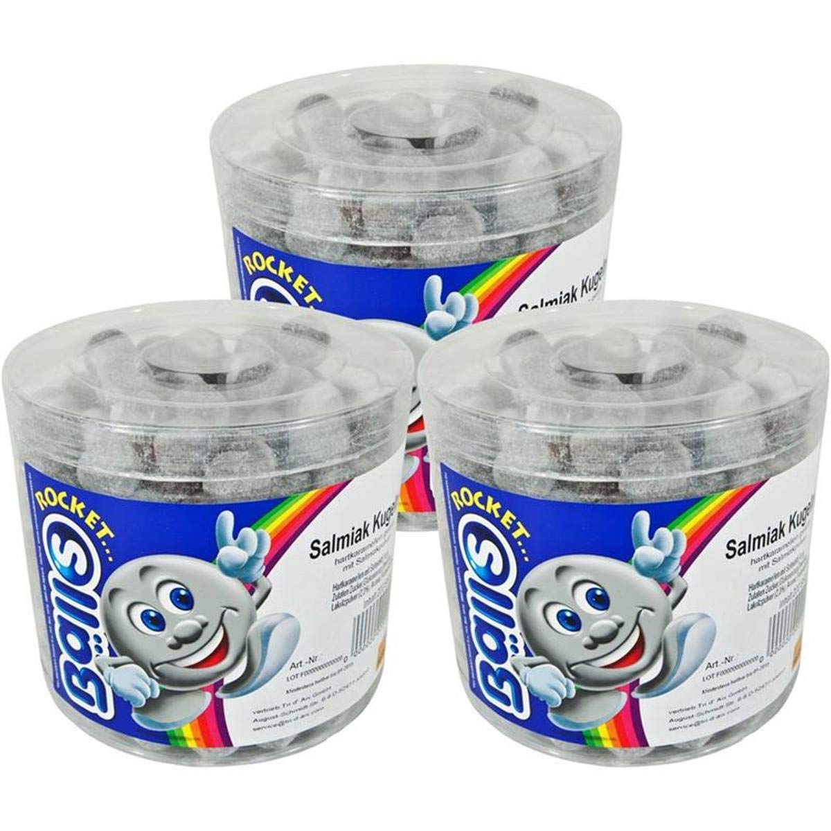 Rocket Balls Salmiak Kugeln 200 STK. in der Dose Hartkaramelle mit Salmiakpulver (3er Pack)