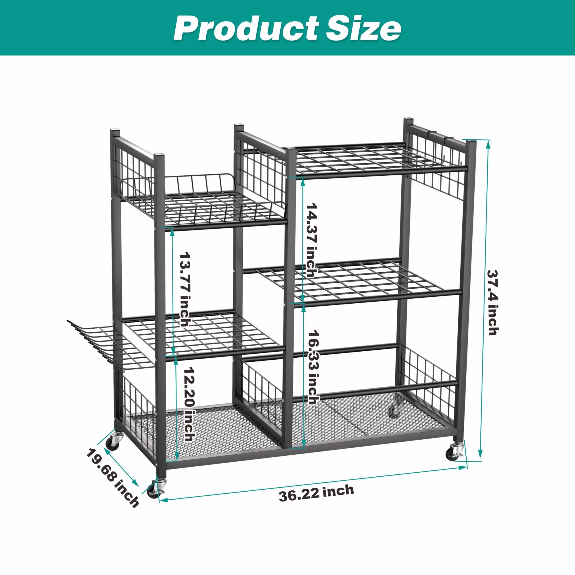 EVERHANGER Organizer per attrezzi da giardino, organizer per attrezzi da garage, con ruote bloccabili, adatto per utensili/rastrelli/scope con manico lungo