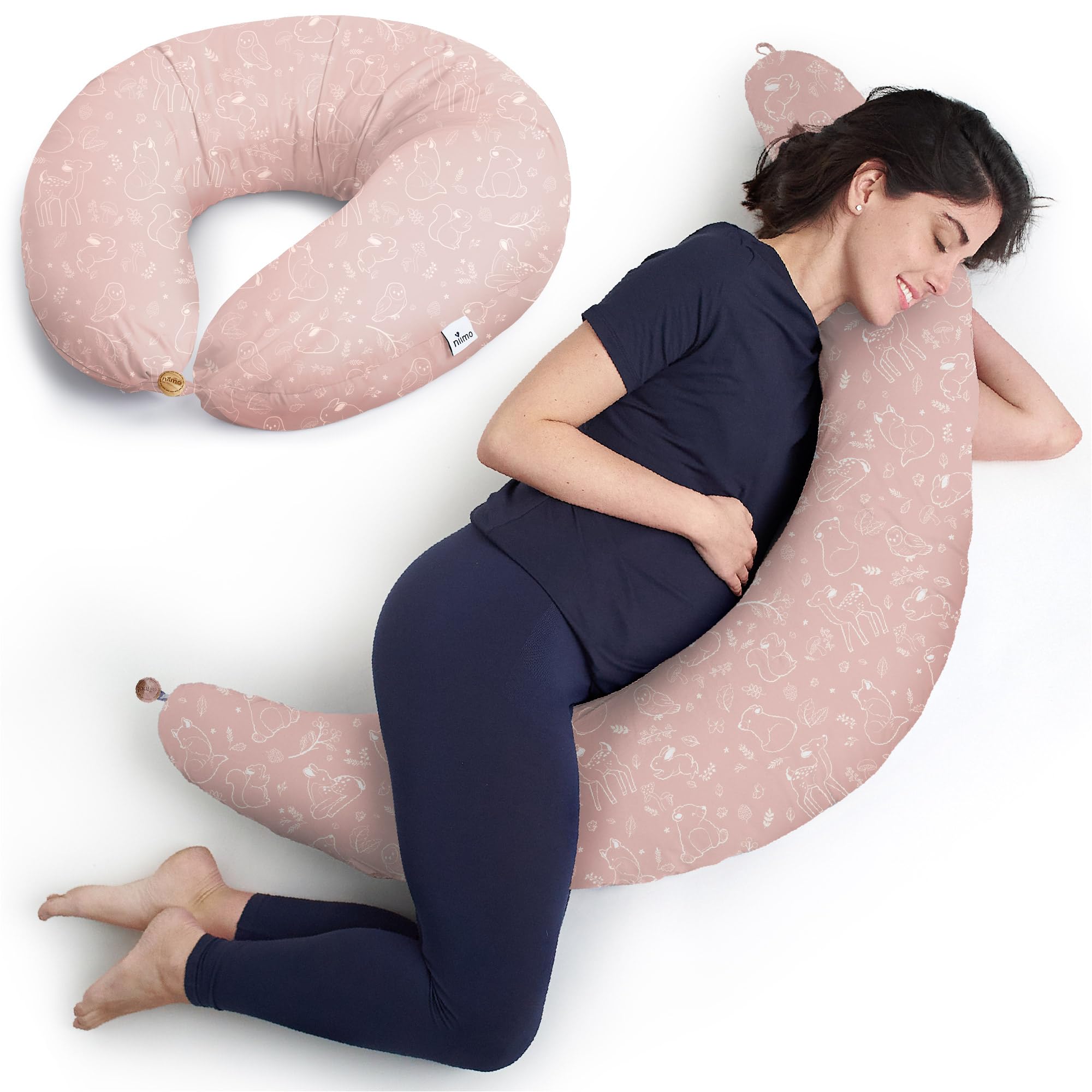 Niimo Cuscino Allattamento e Gravidanza XXL - Cuscino Gravidanza per Dormire con Federa 100% Cotone, Vincitore Del Doppio Platino Nel 2022, Ciambella Allattamento Neonato, Cuscino per Gravidanza