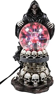Ebros Gothic Alchemy Day of The Dead Grim Reaper Conjuring Death Electric Plasma Ball Lamp Statue Powered Flashing Lightning Bolt Party Scientific Bizarre Ambiance Accent Home Decor Figurine