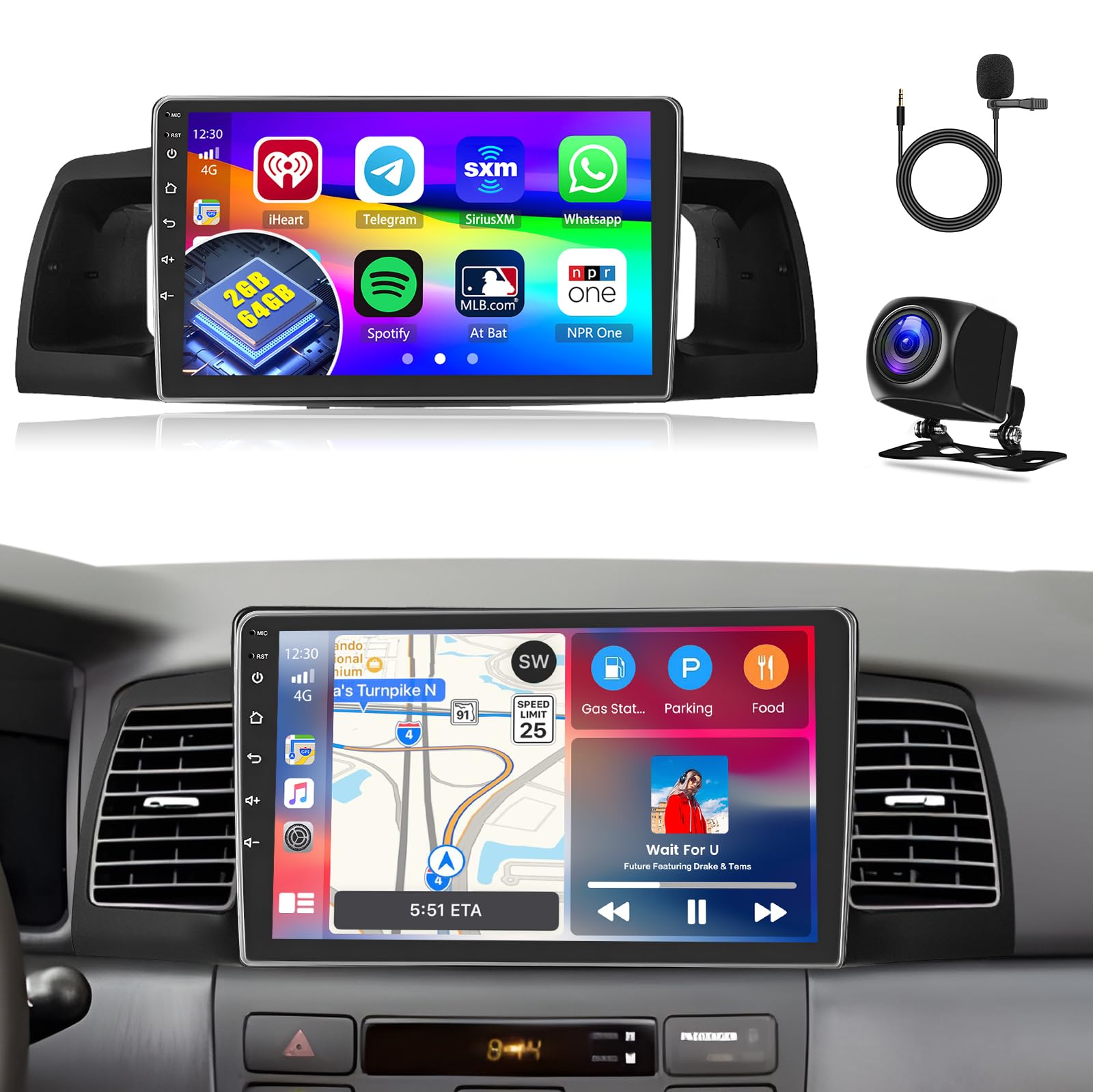 Inefala [2G+64G] Android 15 Car Radio for Toyota Corolla EX 2005-2012 with Wireless Carplay/Android Auto, 9 Inch HD Touchscreen for Corolla Stereo