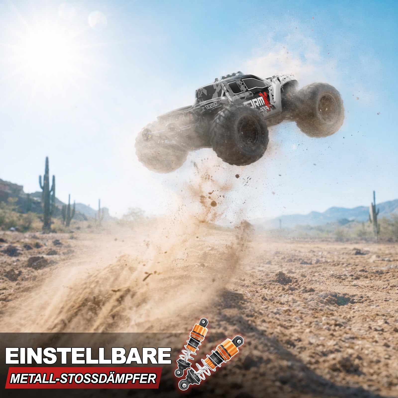 Ferngesteuertes Auto All-Terrain 1:14,4WD Offroad RC Monstertruck mit 40 km/h, mit 2 wiederaufladbaren 1300mAh Akkus, 2 Reifensets, RC Auto für Erwachsene & Jungen Geschenk
