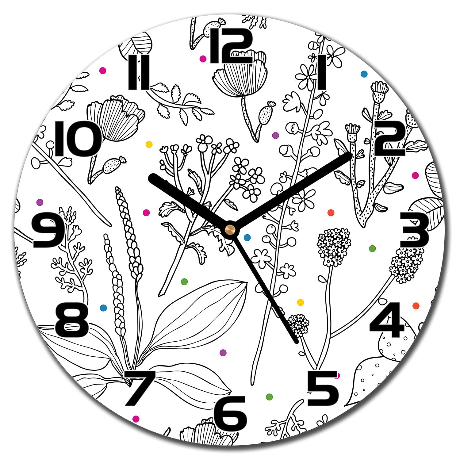 Horloge murale moderne Coloray en verre imprimé rond 30 cm pour salon et cuisine