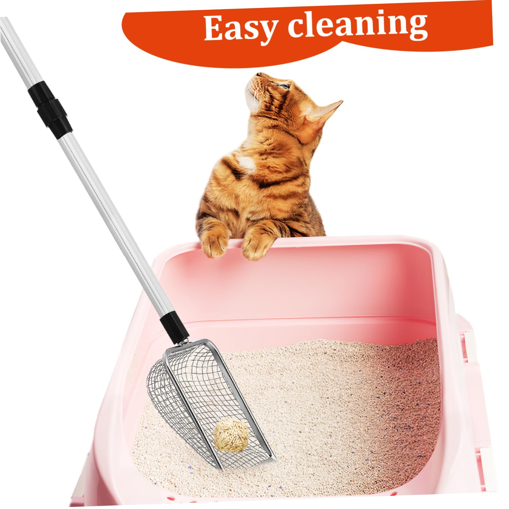 Toyvian 2 Stück Katzenstreu Schaufel mit Teleskopgriff Litter Scoop mit Feinen Maschen für Tiefere Katzentoiletten Komfortabler und Praktischer Aufbewahrung