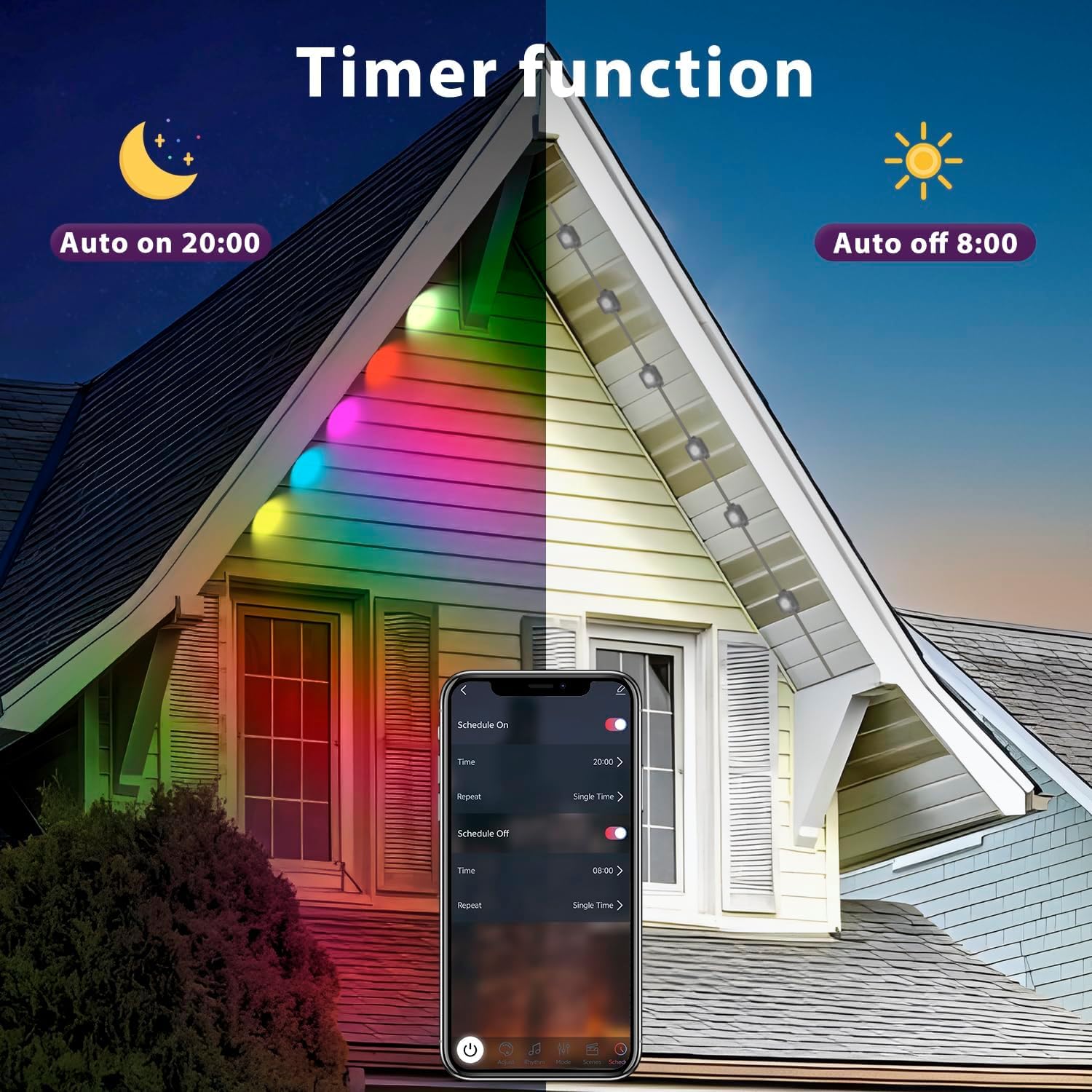 15M Lumières Permanentes Extérieur RGB, guirlande lumineuse, étanche IP65 pour l'extérieur, avec télécommande et application, minuterie, pour les fêtes, la décoration quotidienne