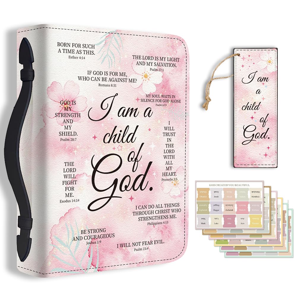 TNKBREEZE Women's Bible Cover Pink Floral PU Leather Bible Case