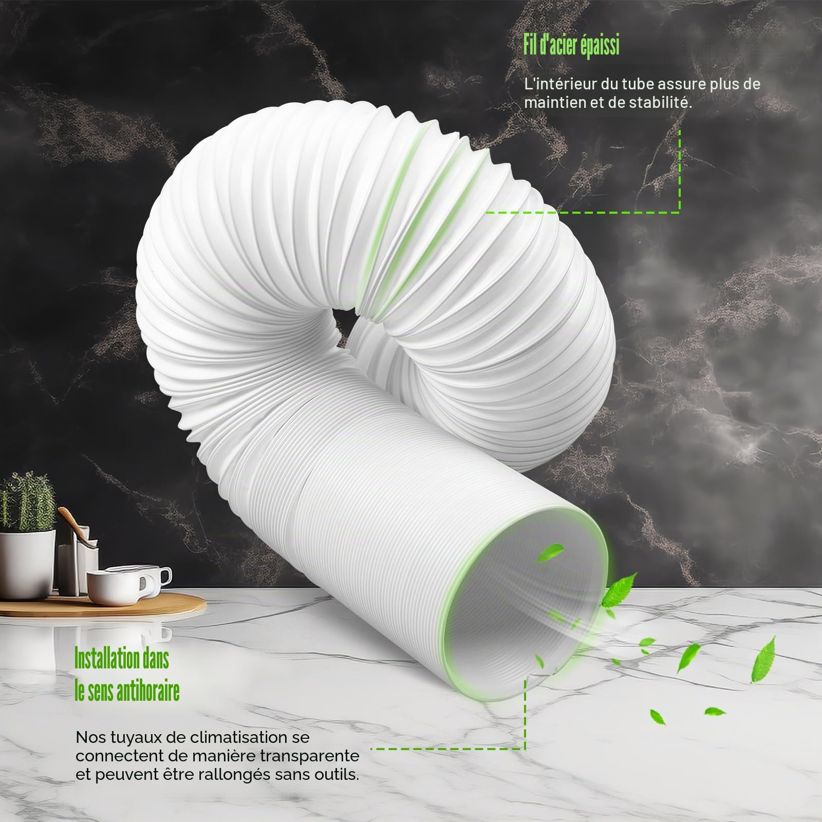 MaxAwe Tuyau de climatisation Ø 130 mm - Longueur : 2 m - Tuyau d'évacuation d'air de climatisation flexible - Tuyau d'évacuation d'air CA pour sèche-linge, hotte aspirante, climatisation, rotation