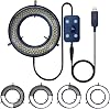 Microscope Light LED Ring Illuminator, USB 144 LEDs with 4 Lighting Zone Adjustable for Industry Digital Monocular Binocular Trinocular Stereo Microscope Camera