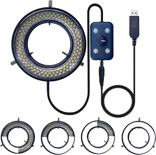 Miniatura 5 de UPWTKIM Iluminación de anillo LED de microscopio de luz, temperatura de color USB ajustable 144 LED anillo de luz para industria electrónica