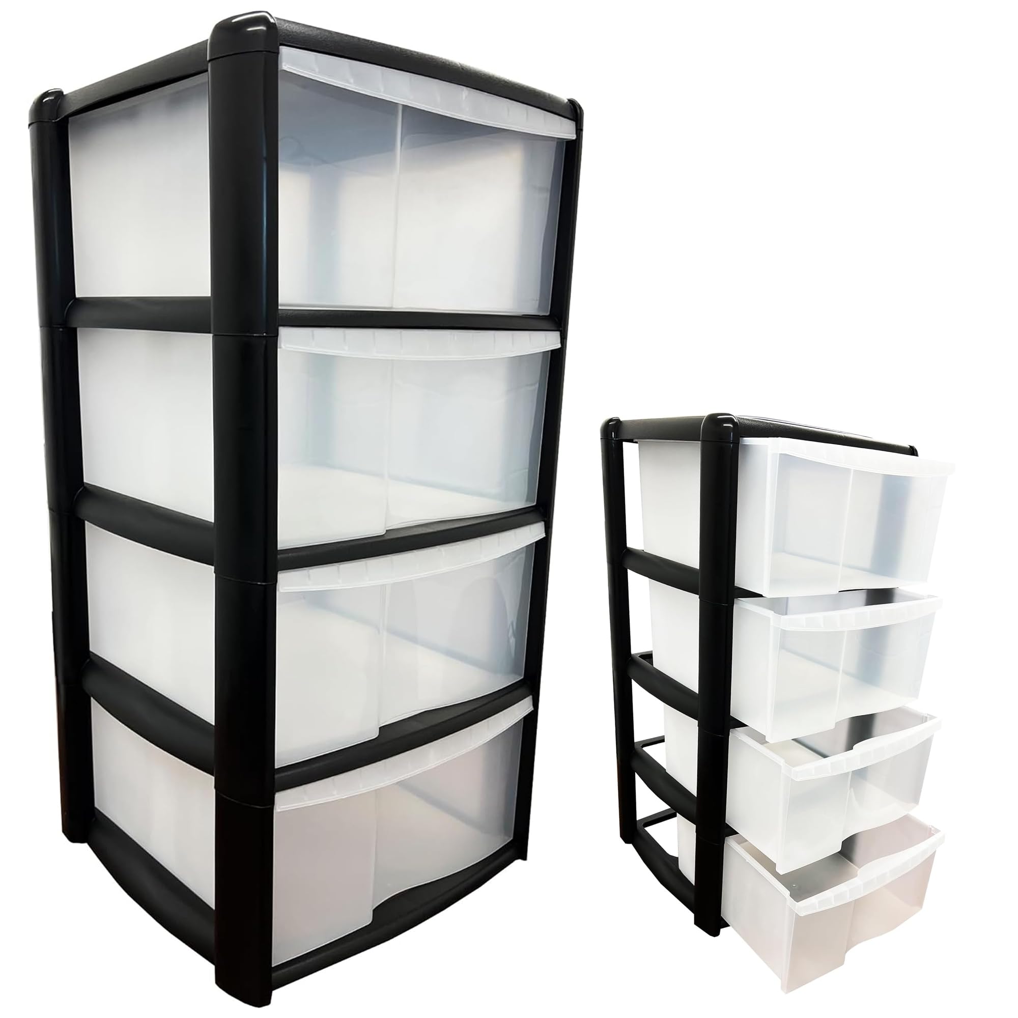 Clear & Black 3 or 4 Drawer Storage Tower Unit Organiser Perfect for Schools, Offices and Storage Solution (3 Drawer)