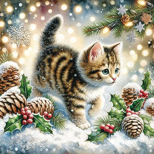 20 Servietten Weihnachten Katze im Schnee unterwegs als Tischdeko. Papierservietten mit Motiv. Auch für Decoupage und Serviettentechnik 33x33cm